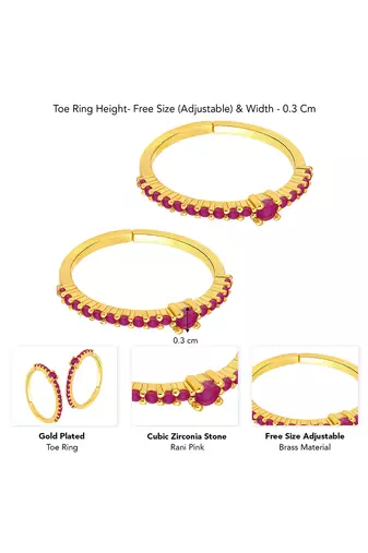 Gold plated rani pink cubic zirconia studded stylish toe ring adjustable bichiya fashion jewellery gift for women
