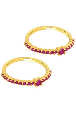 Gold plated rani pink cubic zirconia studded stylish toe ring adjustable bichiya fashion jewellery gift for women 5