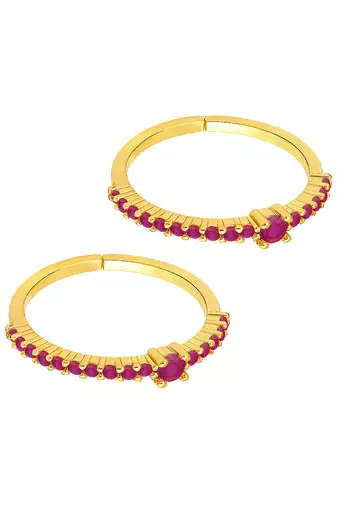 Gold plated rani pink cubic zirconia studded stylish toe ring adjustable bichiya fashion jewellery gift for women
