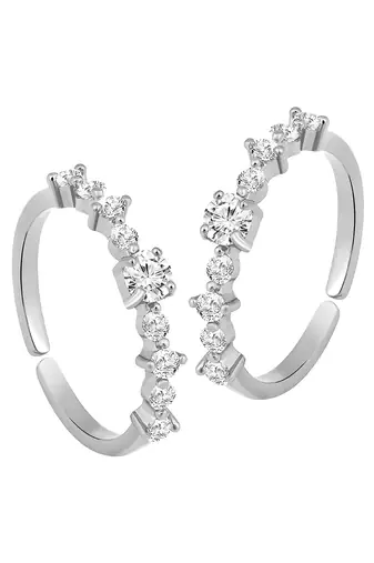 Cubic zirconia studded adjustable toe ring silver plated stylish bichiya fancy daily regular jewellery for women