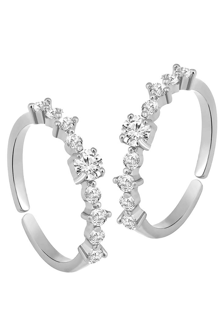 Cubic zirconia studded adjustable toe ring silver plated stylish bichiya fancy daily regular jewellery for women