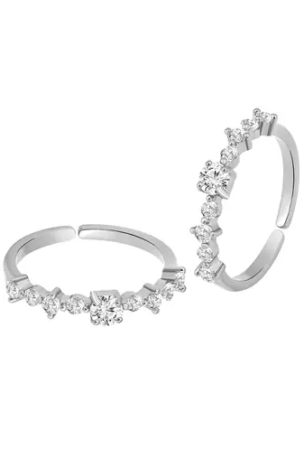 Cubic zirconia studded adjustable toe ring silver plated stylish bichiya fancy daily regular jewellery for women