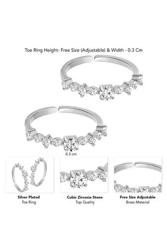 Cubic zirconia studded adjustable toe ring silver plated stylish bichiya fancy daily regular jewellery for women