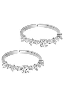 Cubic zirconia studded adjustable toe ring silver plated stylish bichiya fancy daily regular jewellery for women 5