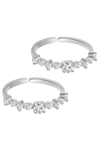Cubic zirconia studded adjustable toe ring silver plated stylish bichiya fancy daily regular jewellery for women