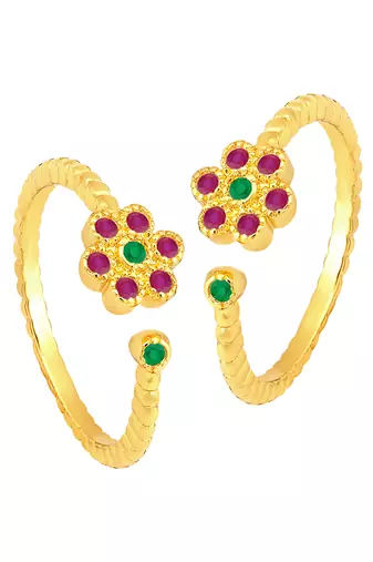 Rani pink green gold plated cubic zirconia studded adjustable toe rings stylish bichiya jewellery for women