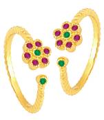 Rani pink green gold plated cubic zirconia studded adjustable toe rings stylish bichiya jewellery for women