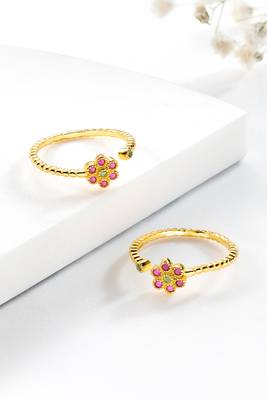 Rani pink green gold plated cubic zirconia studded adjustable toe rings stylish bichiya jewellery for women 2
