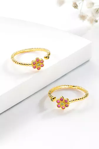 Rani pink green gold plated cubic zirconia studded adjustable toe rings stylish bichiya jewellery for women