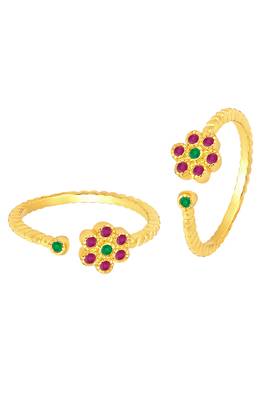 Rani pink green gold plated cubic zirconia studded adjustable toe rings stylish bichiya jewellery for women 3
