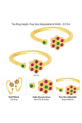 Rani pink green gold plated cubic zirconia studded adjustable toe rings stylish bichiya jewellery for women 4