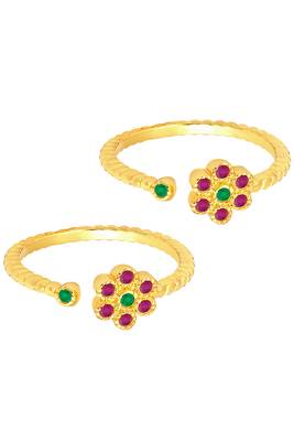 Rani pink green gold plated cubic zirconia studded adjustable toe rings stylish bichiya jewellery for women 5