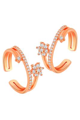 Rose gold plated cz studded adjustable fancy toe ring stylish bichiya daily regular jewellery for women 1