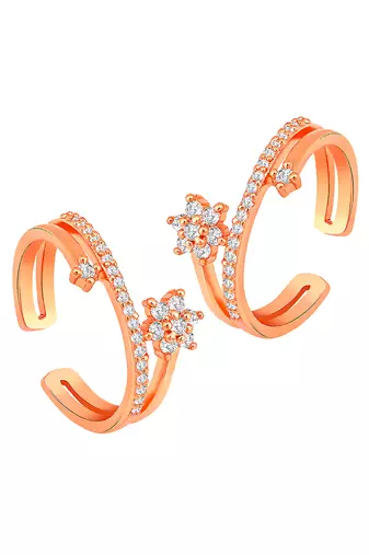 Rose gold plated cz studded adjustable fancy toe ring stylish bichiya daily regular jewellery for women