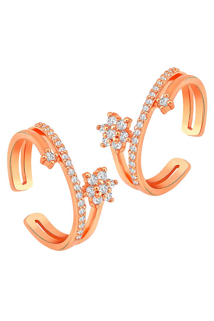 Rose gold plated cz studded adjustable fancy toe ring stylish bichiya daily regular jewellery for women