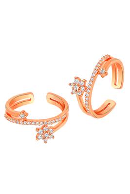 Rose gold plated cz studded adjustable fancy toe ring stylish bichiya daily regular jewellery for women 3