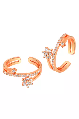 Rose gold plated cz studded adjustable fancy toe ring stylish bichiya daily regular jewellery for women