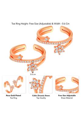 Rose gold plated cz studded adjustable fancy toe ring stylish bichiya daily regular jewellery for women 4