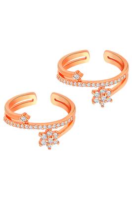 Rose gold plated cz studded adjustable fancy toe ring stylish bichiya daily regular jewellery for women 5
