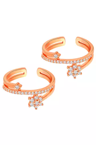 Rose gold plated cz studded adjustable fancy toe ring stylish bichiya daily regular jewellery for women