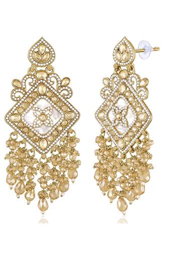 Gold plated crystals & beads studded dangle earrings ethnic jewellery gift for women & girls