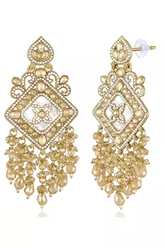 Gold plated crystals & beads studded dangle earrings ethnic jewellery gift for women & girls
