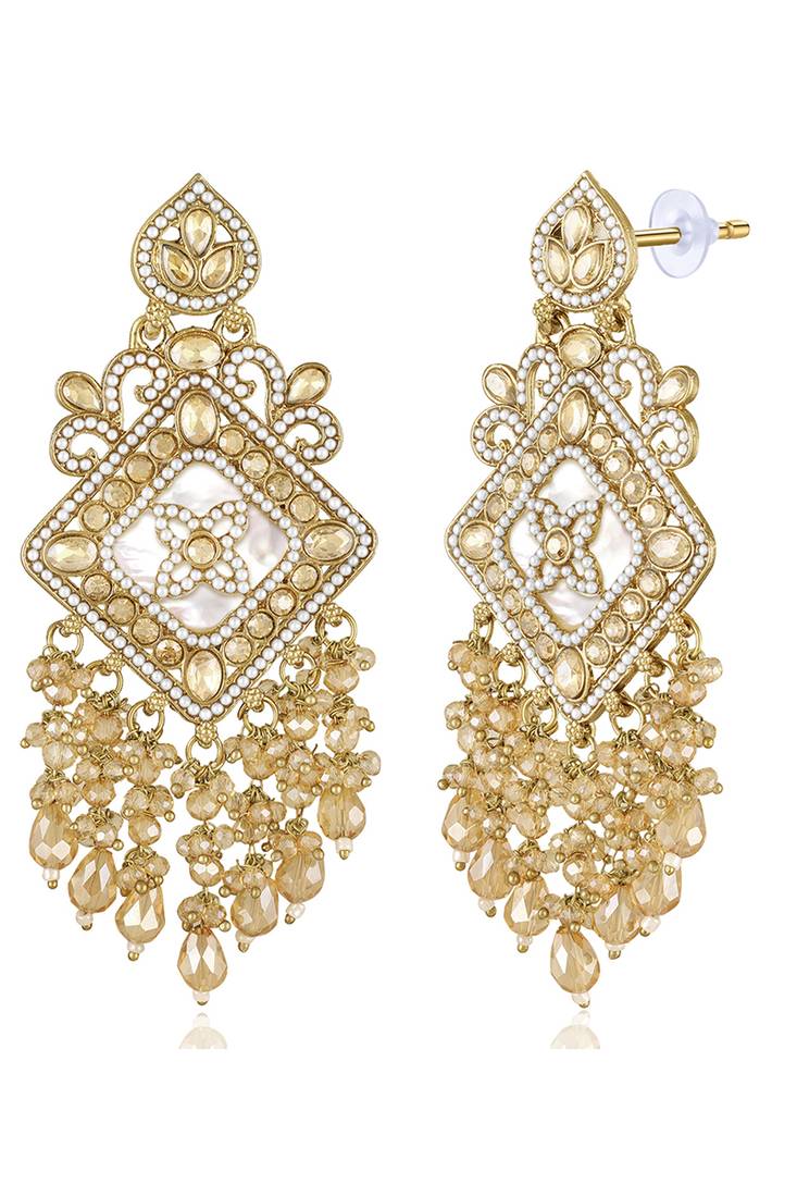 Gold plated crystals & beads studded dangle earrings ethnic jewellery gift for women & girls