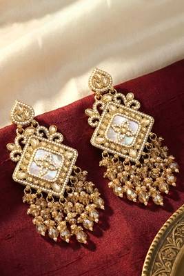 Gold plated crystals & beads studded dangle earrings ethnic jewellery gift for women & girls 2
