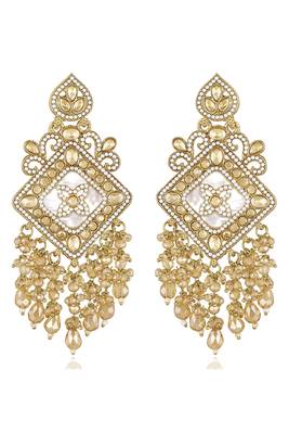 Gold plated crystals & beads studded dangle earrings ethnic jewellery gift for women & girls 3