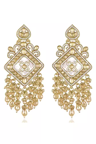 Gold plated crystals & beads studded dangle earrings ethnic jewellery gift for women & girls