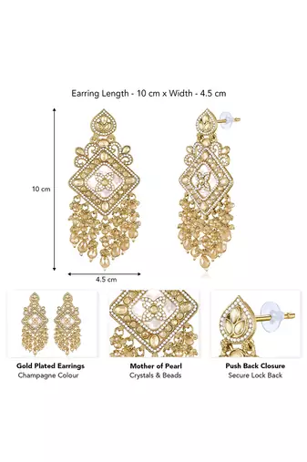 Gold plated crystals & beads studded dangle earrings ethnic jewellery gift for women & girls