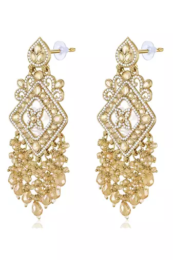 Gold plated crystals & beads studded dangle earrings ethnic jewellery gift for women & girls