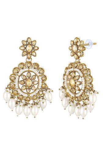 Gold plated crystals & beads studded dangle earrings ethnic jewellery gift for women girls