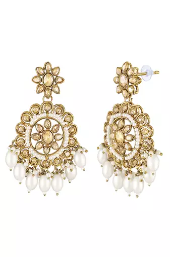 Gold plated crystals & beads studded dangle earrings ethnic jewellery gift for women girls