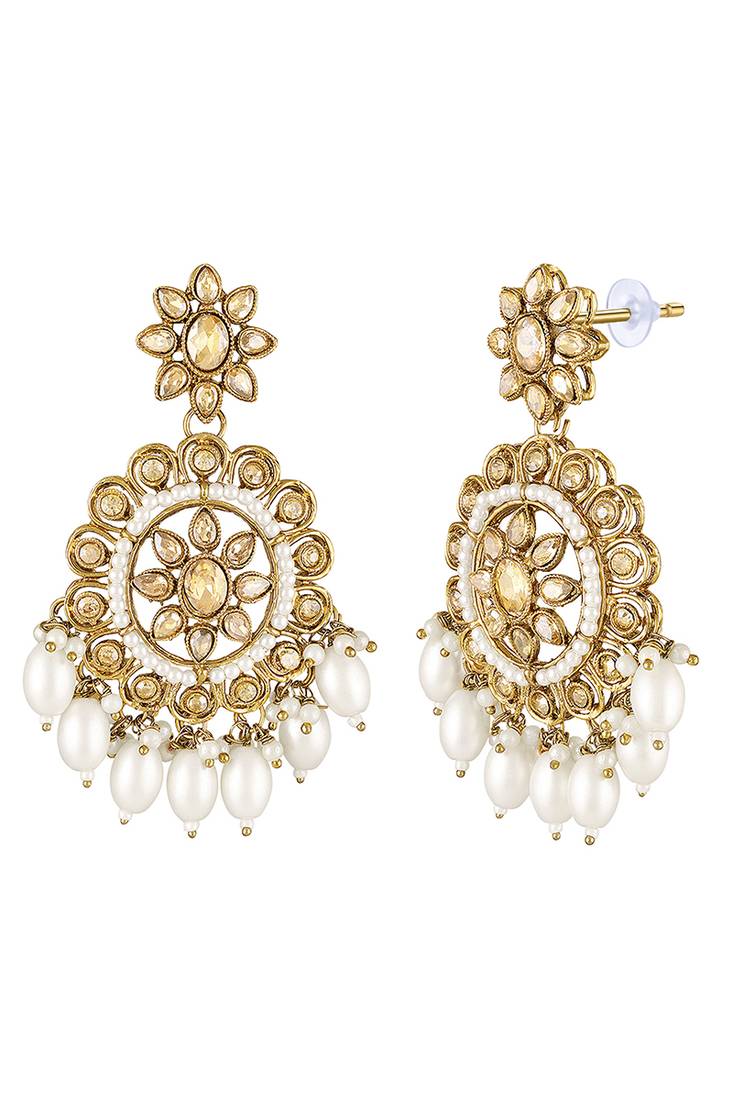 Gold plated crystals & beads studded dangle earrings ethnic jewellery gift for women girls