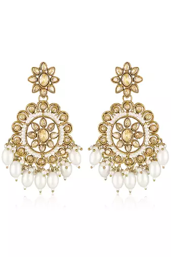 Gold plated crystals & beads studded dangle earrings ethnic jewellery gift for women girls