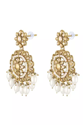 Gold plated crystals & beads studded dangle earrings ethnic jewellery gift for women girls