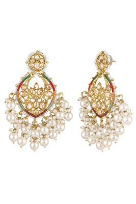 Gold plated champagne crystals & beads studded dangle earrings ethnic jewellery for women 1
