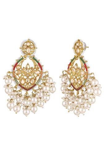 Gold plated champagne crystals & beads studded dangle earrings ethnic jewellery for women