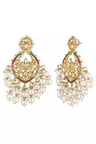 Gold plated champagne crystals & beads studded dangle earrings ethnic jewellery for women