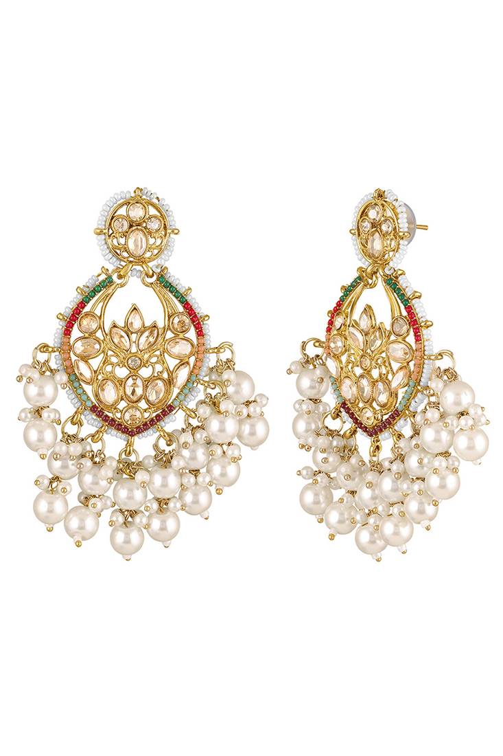Gold plated champagne crystals & beads studded dangle earrings ethnic jewellery for women
