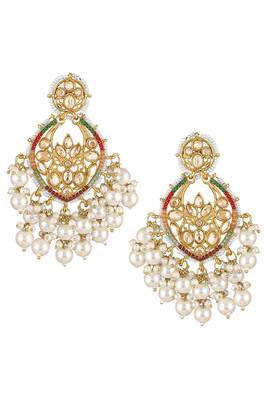 Gold plated champagne crystals & beads studded dangle earrings ethnic jewellery for women 2