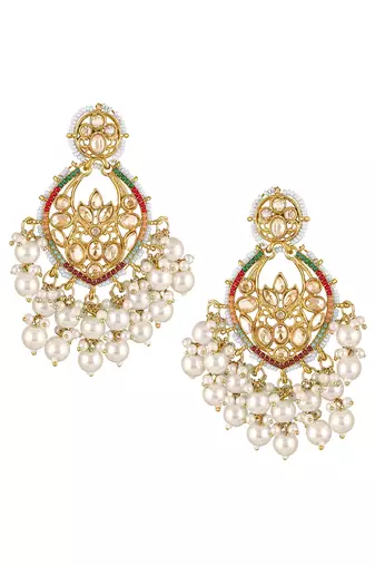 Gold plated champagne crystals & beads studded dangle earrings ethnic jewellery for women