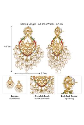 Gold plated champagne crystals & beads studded dangle earrings ethnic jewellery for women 3