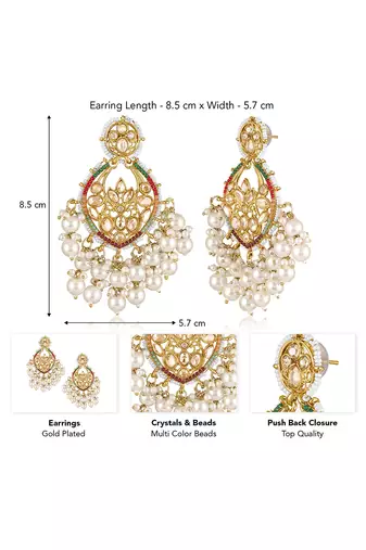 Gold plated champagne crystals & beads studded dangle earrings ethnic jewellery for women