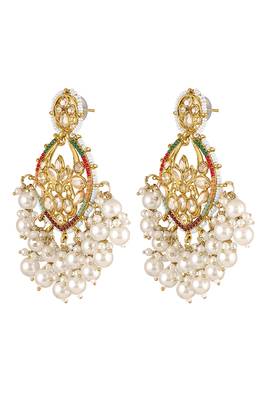 Gold plated champagne crystals & beads studded dangle earrings ethnic jewellery for women 4