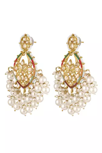 Gold plated champagne crystals & beads studded dangle earrings ethnic jewellery for women