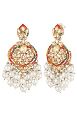 Gold plated crystals & white beads studded dangle earrings ethnic jewellery for women & girls 1