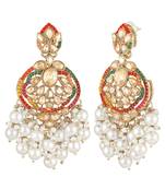 Gold plated crystals & white beads studded dangle earrings ethnic jewellery for women & girls