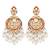 Gold plated crystals & white beads studded dangle earrings ethnic jewellery for women & girls